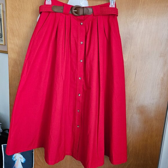 Baxter & Wells Button-Down Red Skirt with Belt – Size 12 - Picture 1 of 16